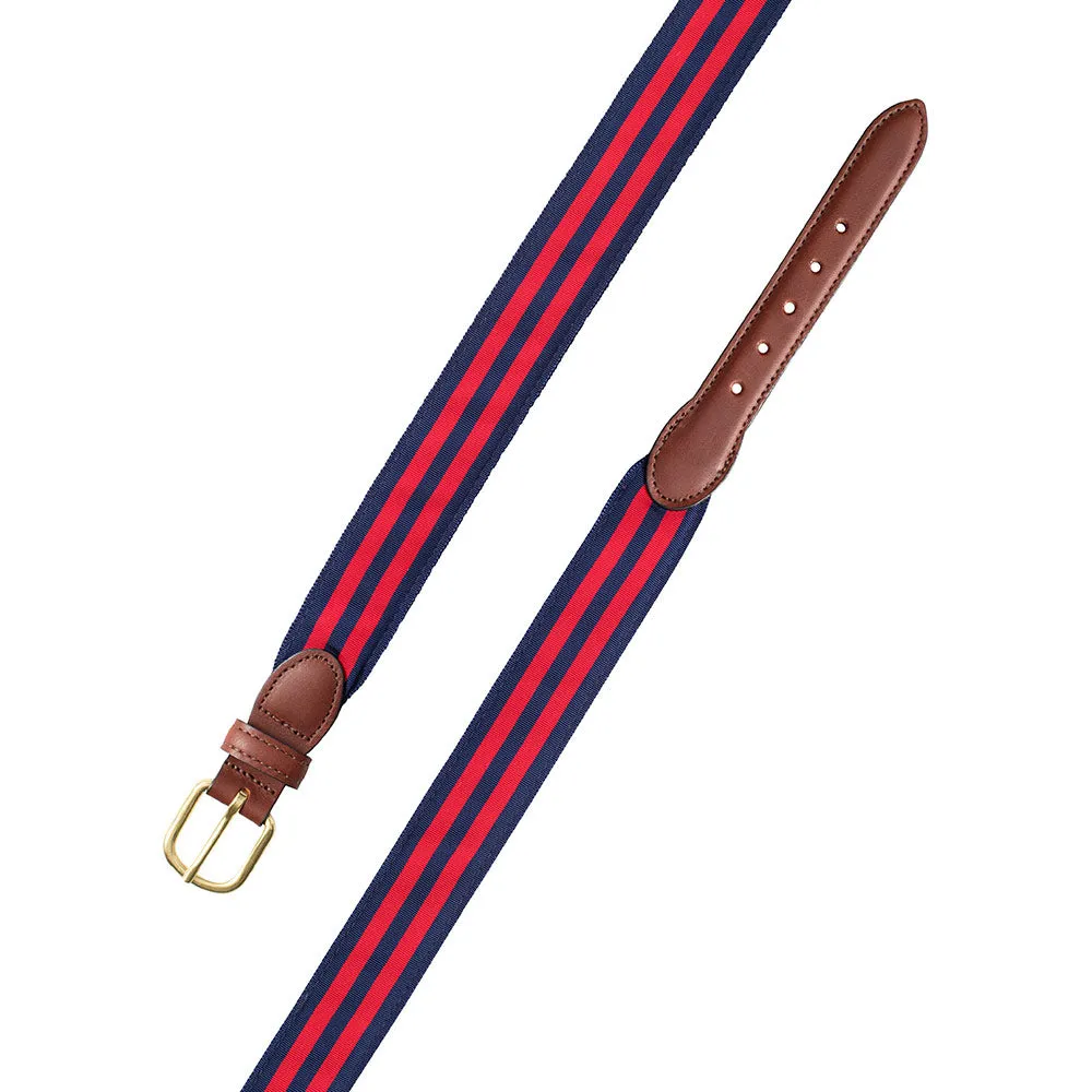 Navy & Red Grosgrain Ribbon Leather Tab Belt