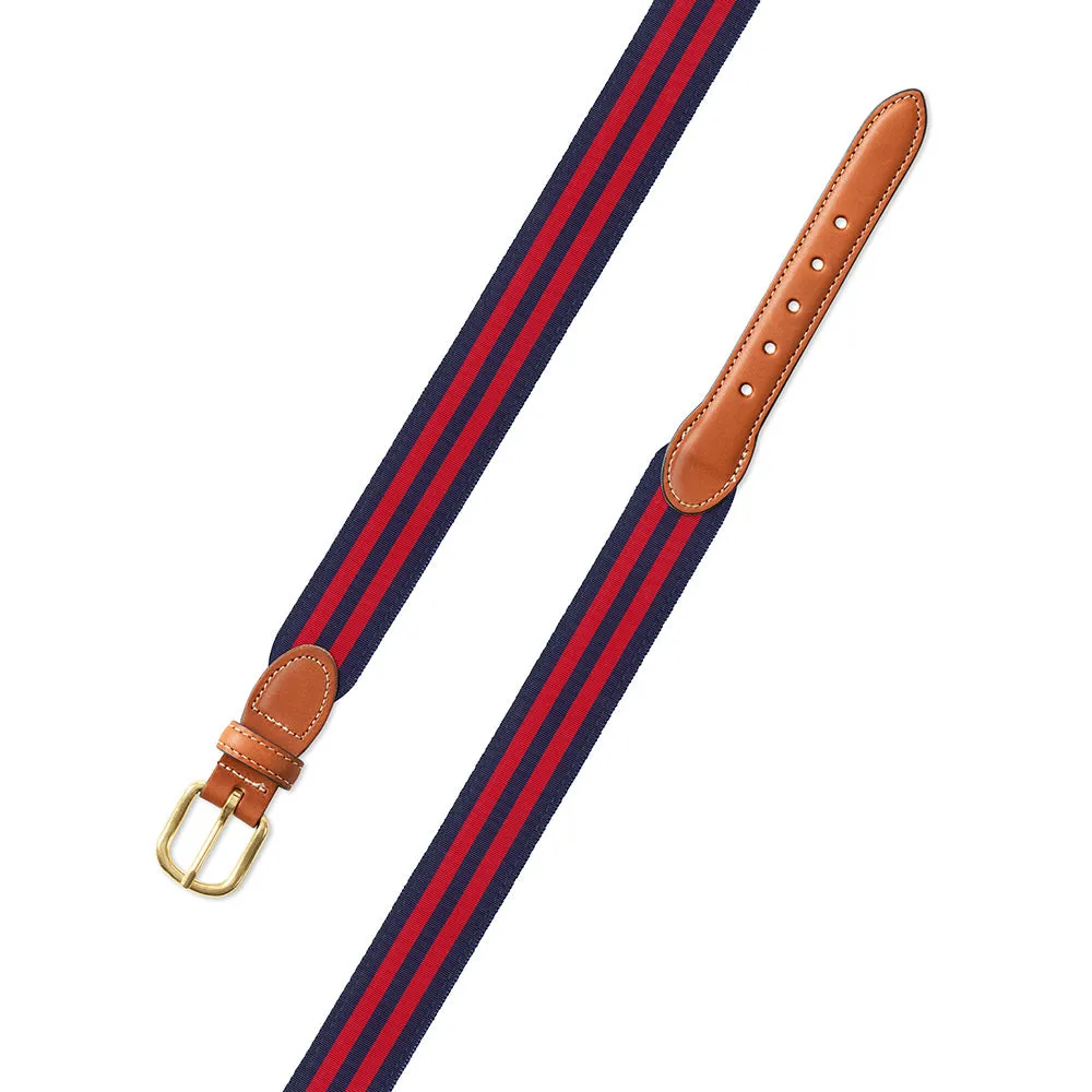 Navy & Red Grosgrain Ribbon Leather Tab Belt