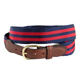 Navy & Red Grosgrain Ribbon Leather Tab Belt