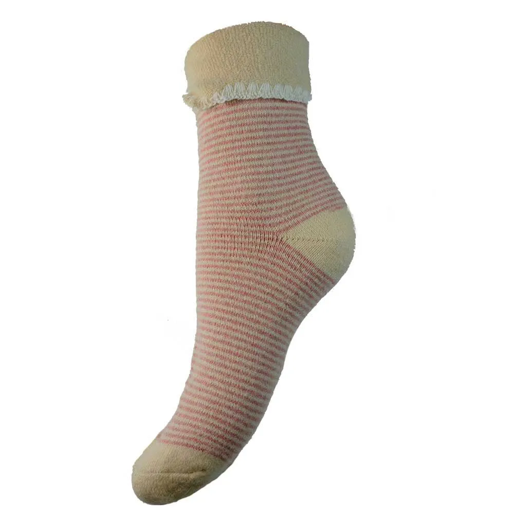 Pink And Cream Striped Cuff Socks