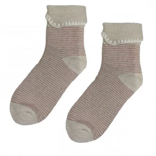 Pink And Cream Striped Cuff Socks