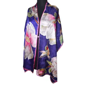 Purple Magnolia and Hummingbird Jacquard Silk Wrap