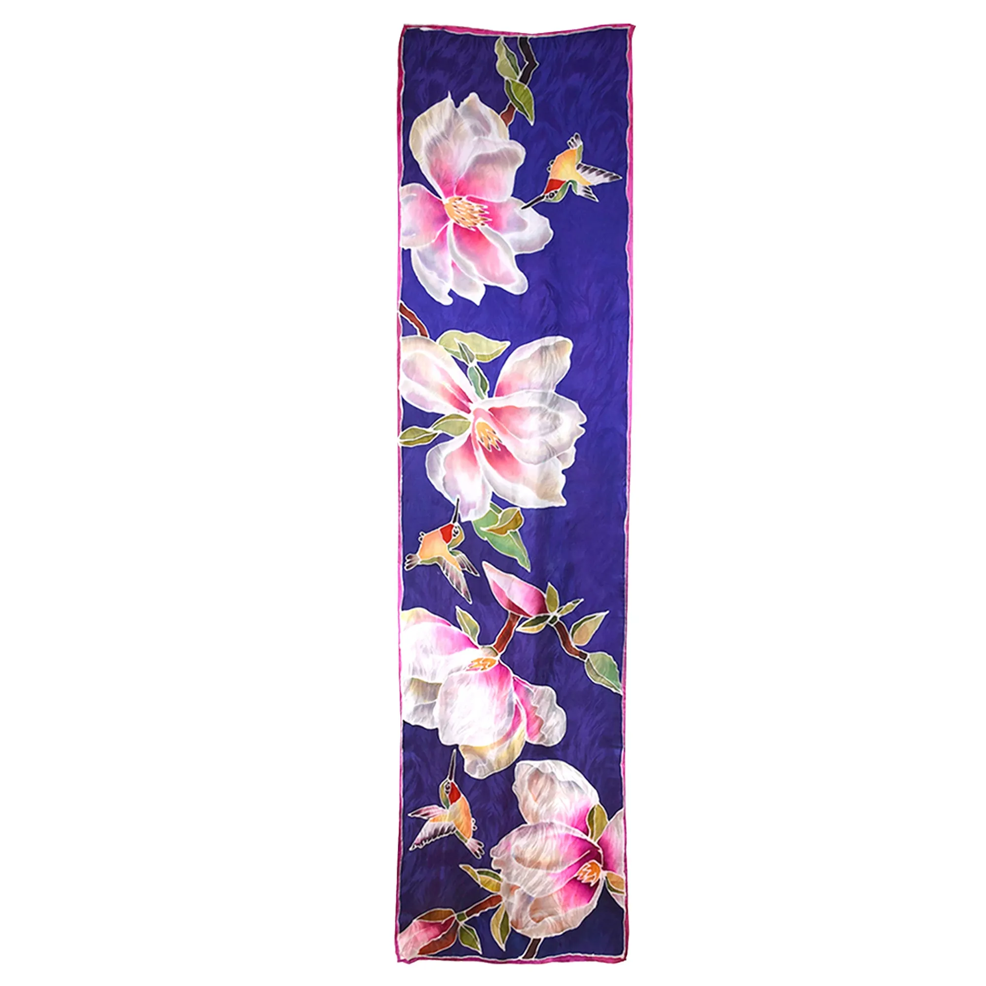 Purple Magnolia and Hummingbird Jacquard Silk Wrap