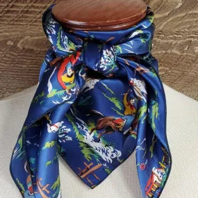 Retro Cowboy Charmeuse Silk Scarf - Blue