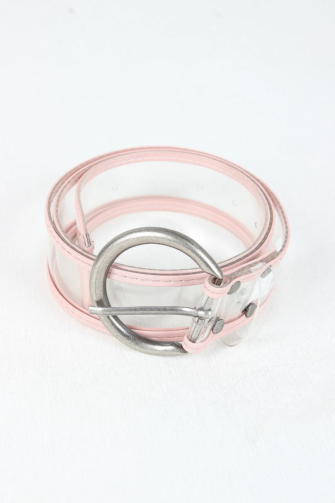 Round Buckle Color Trimmed Clear Belt