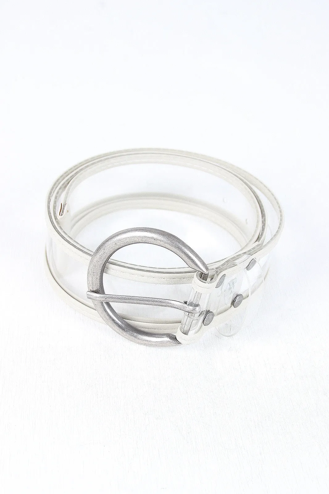 Round Buckle Color Trimmed Clear Belt