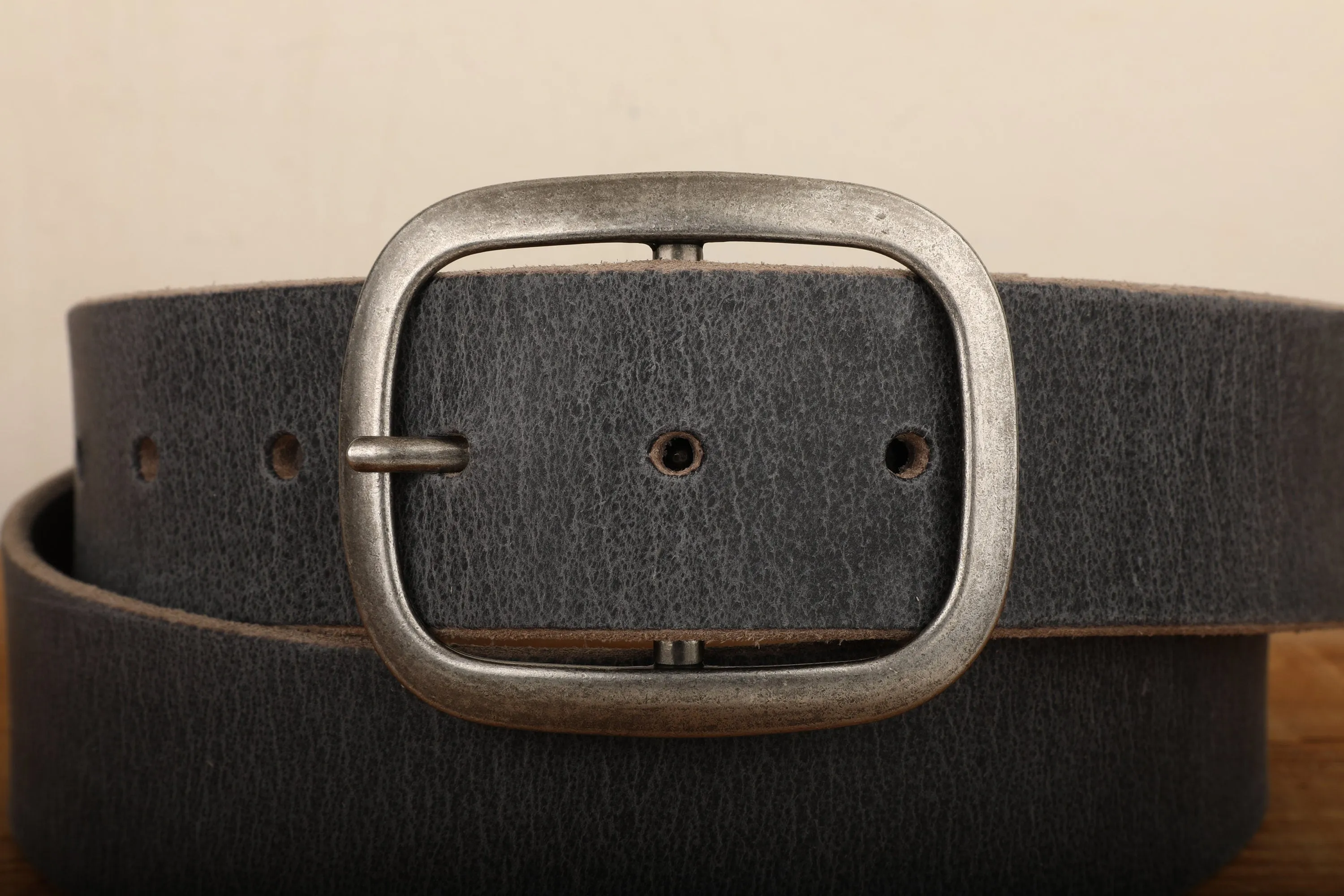 Steel Grey Leather Belt with Antique Silver Buckle