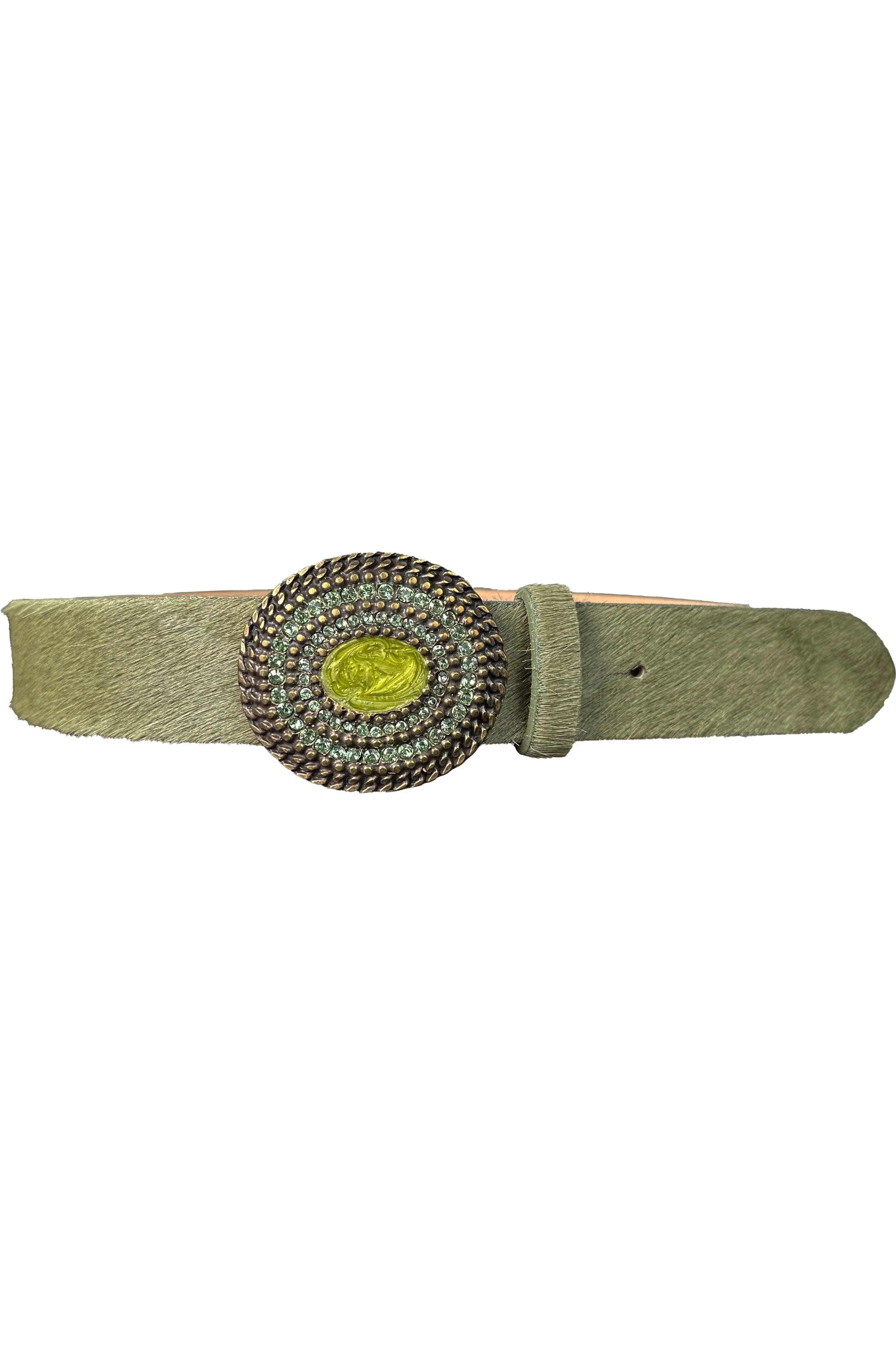 Streets Ahead Yvonne Leather Jean Belt 32317XX | Olive/Stone Brass Buckle