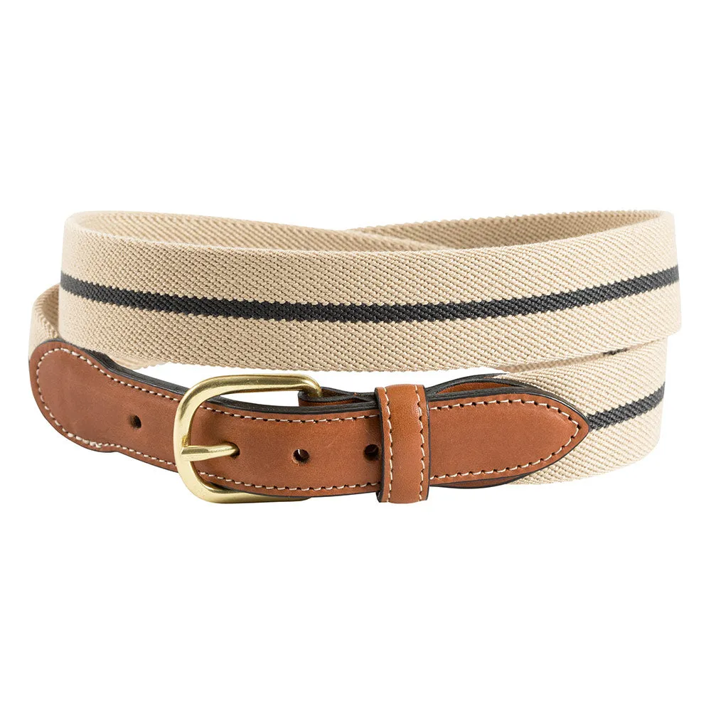 Tan & Navy Belgian Stretch Leather Tab Belt