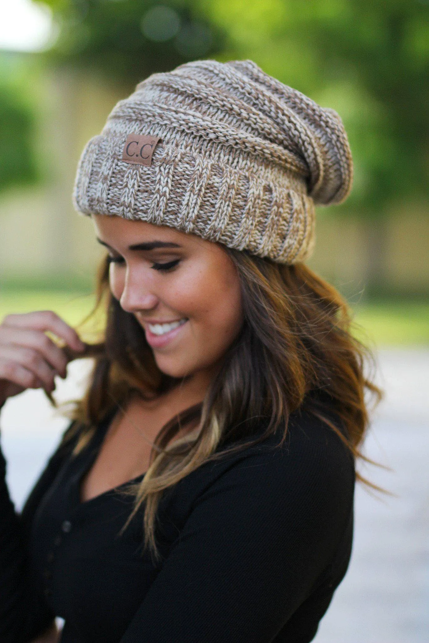 Taupe Two Toned Slouchy Beanie