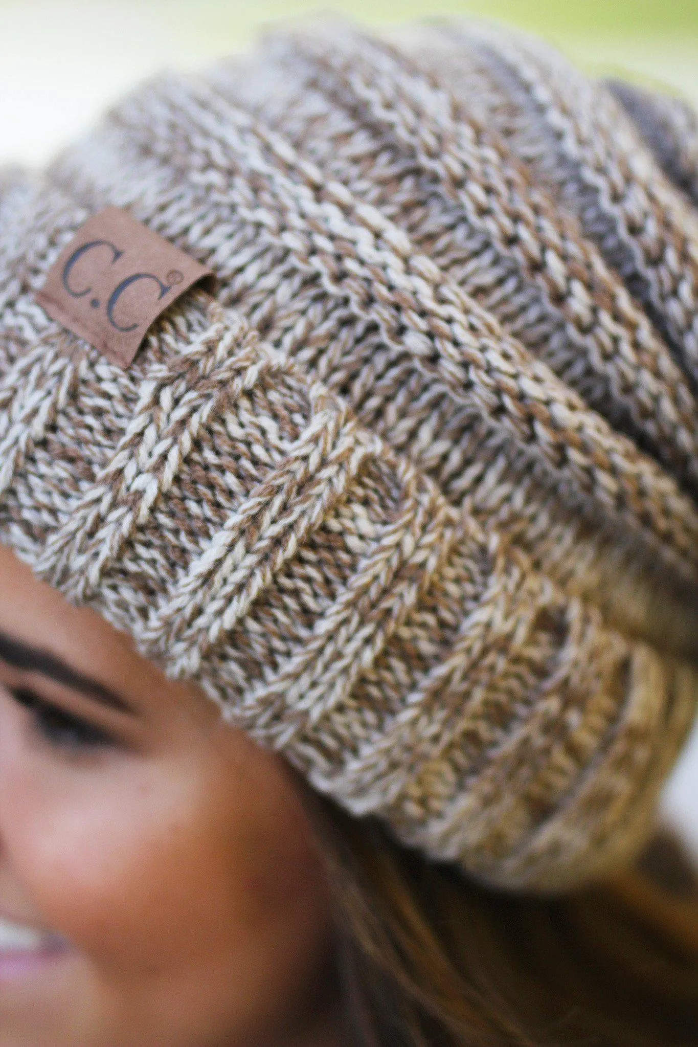 Taupe Two Toned Slouchy Beanie