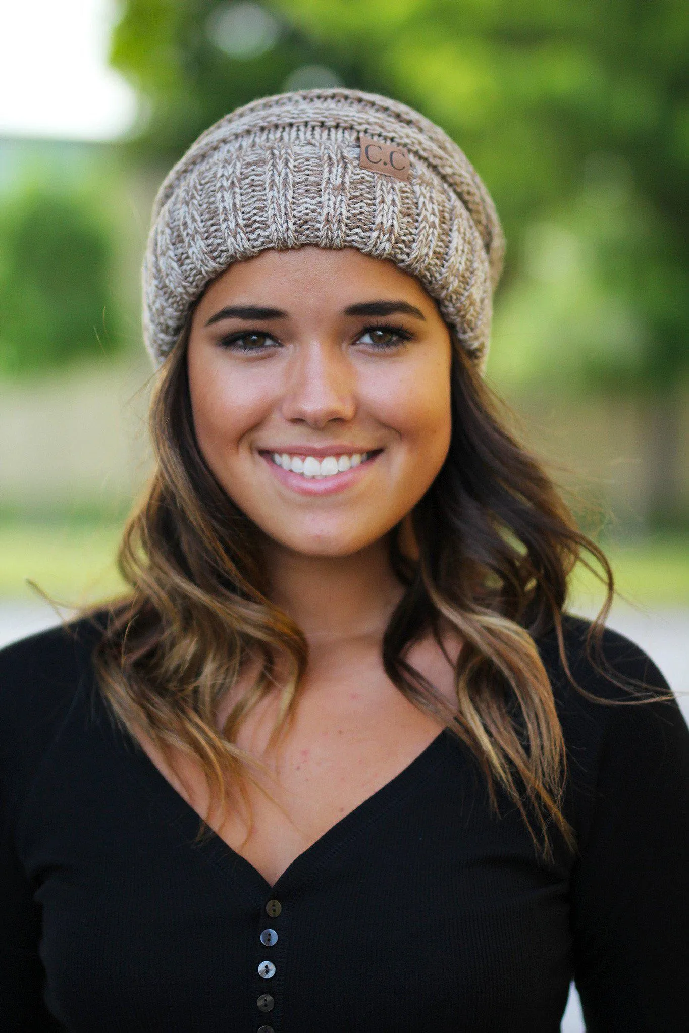 Taupe Two Toned Slouchy Beanie