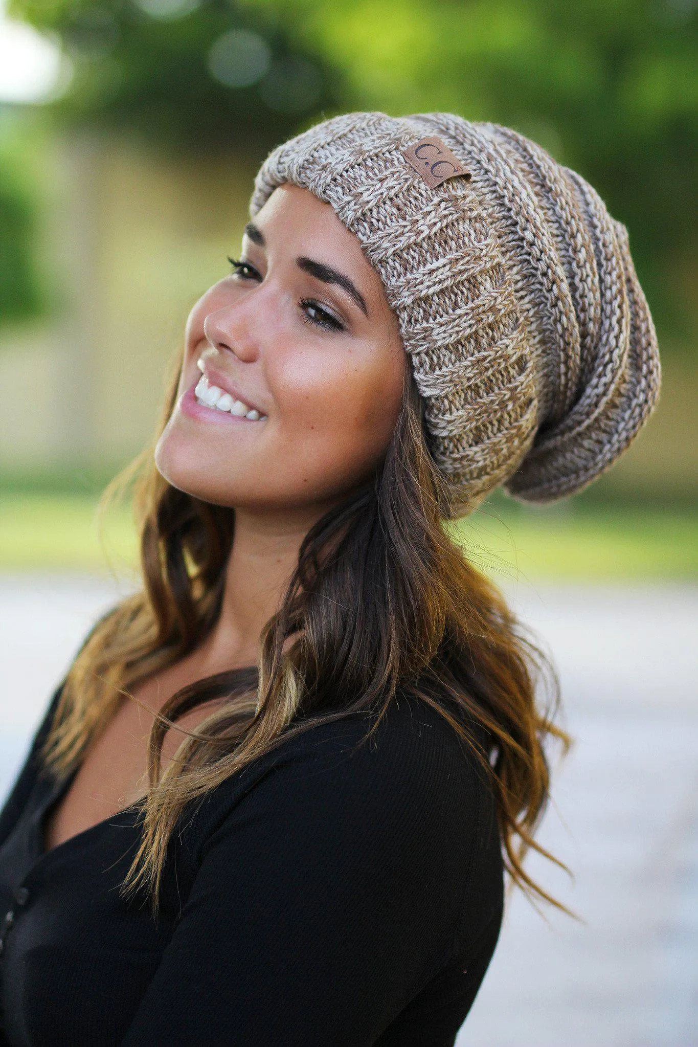 Taupe Two Toned Slouchy Beanie