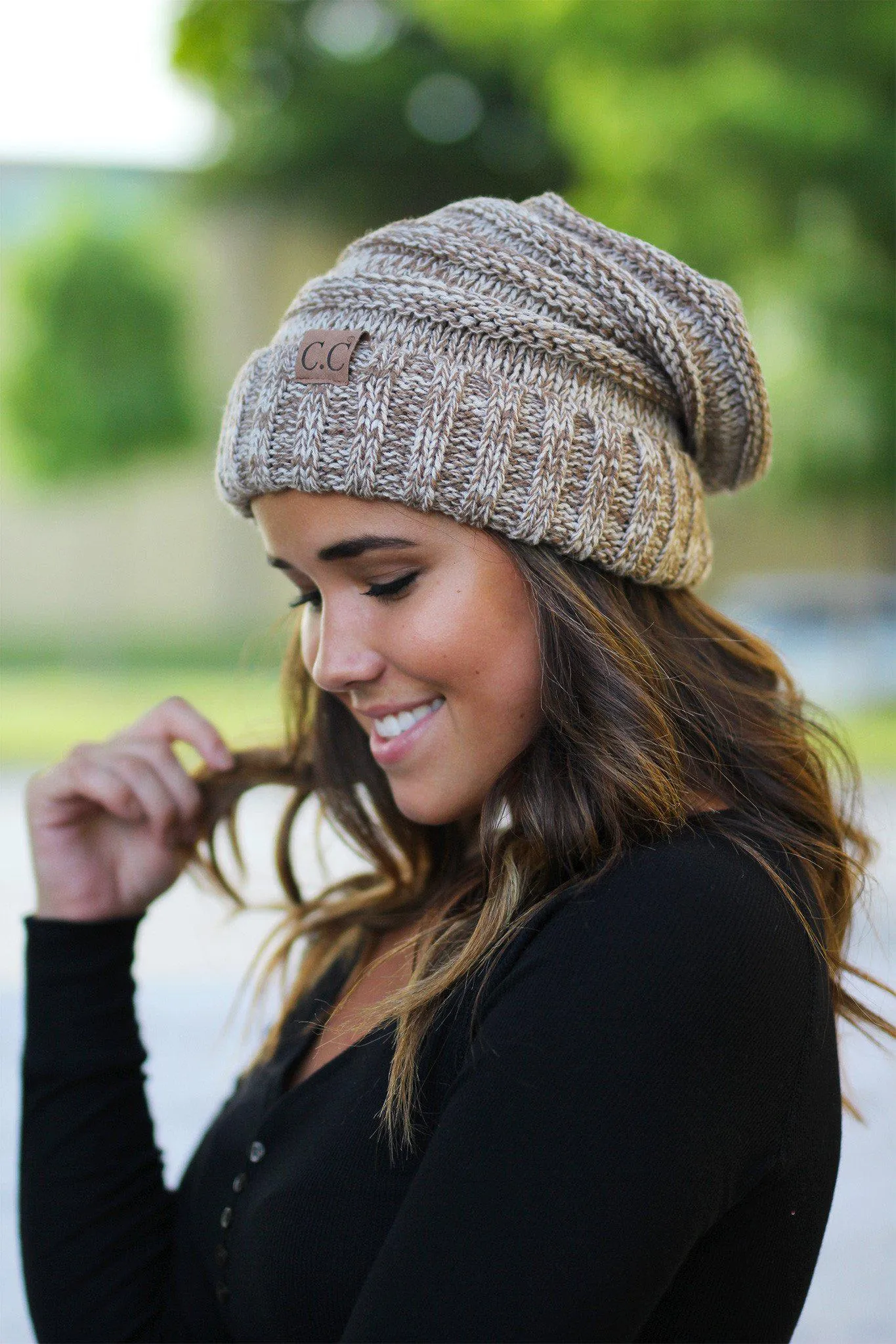 Taupe Two Toned Slouchy Beanie