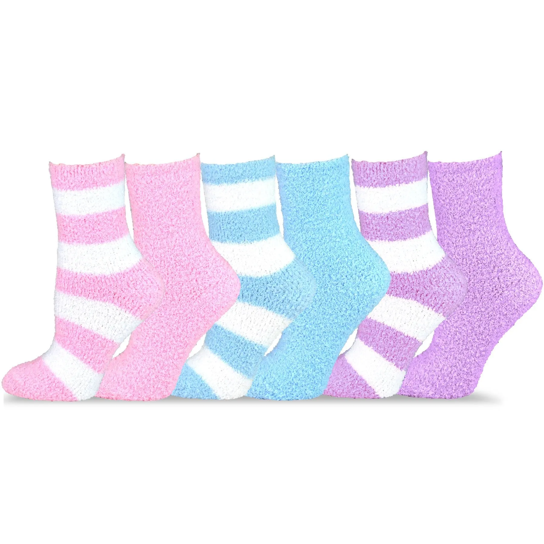 TeeHee Socks Women's Fuzzy Polyester Crew Bright 6-Pack (11190)