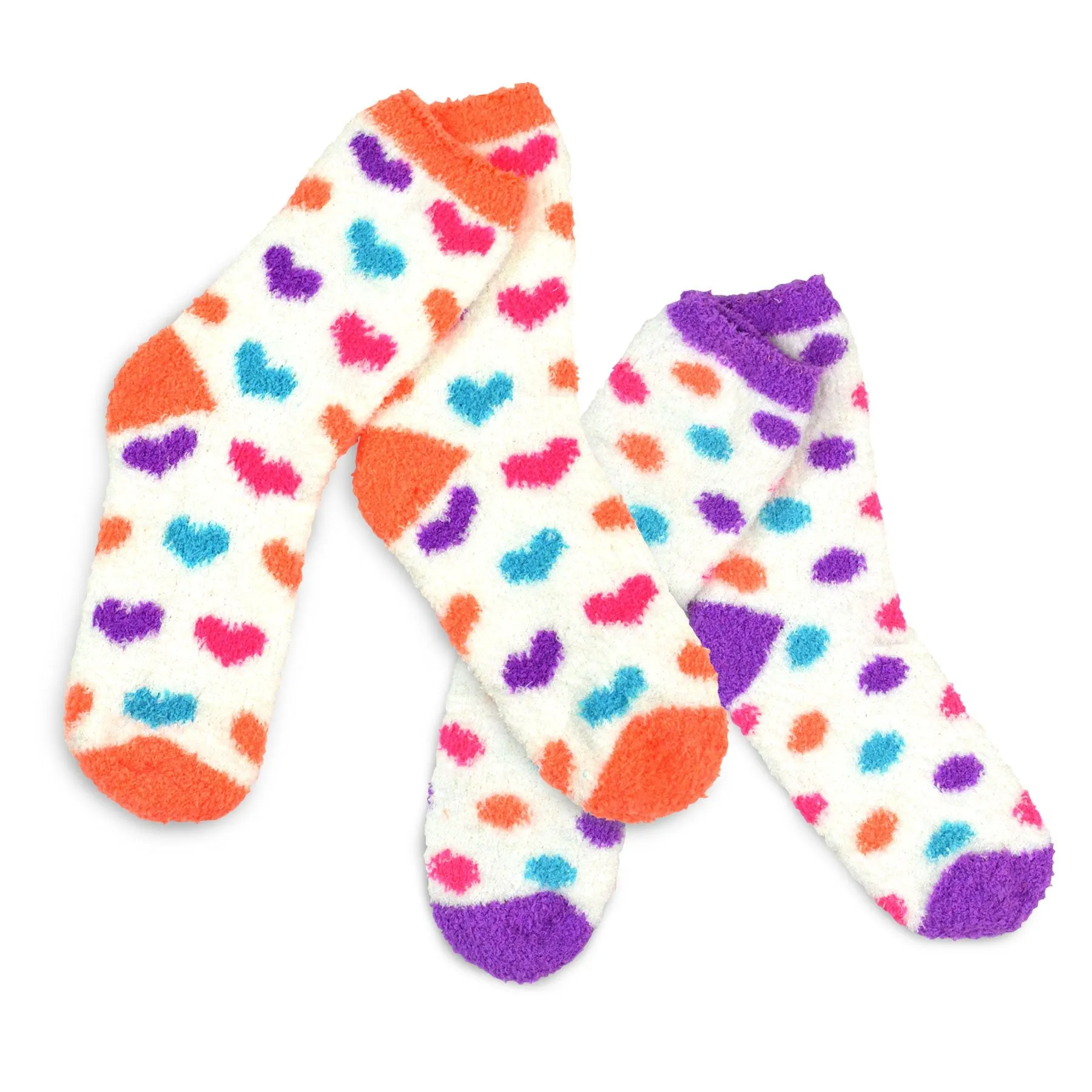 TeeHee Socks Women's Fuzzy Polyester Crew Neon Polka Dot 2-Pack (18002)