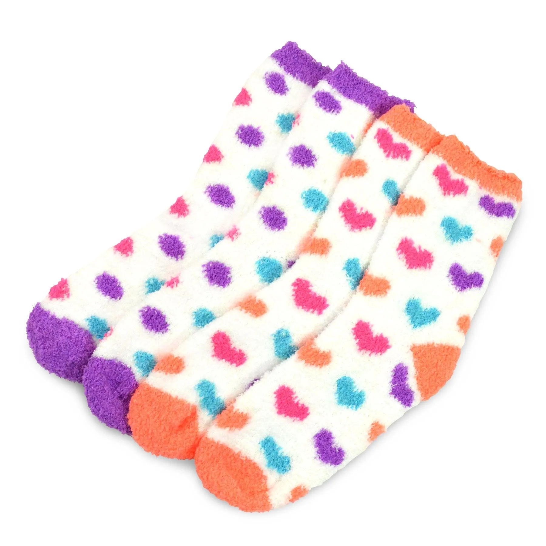 TeeHee Socks Women's Fuzzy Polyester Crew Neon Polka Dot 2-Pack (18002)