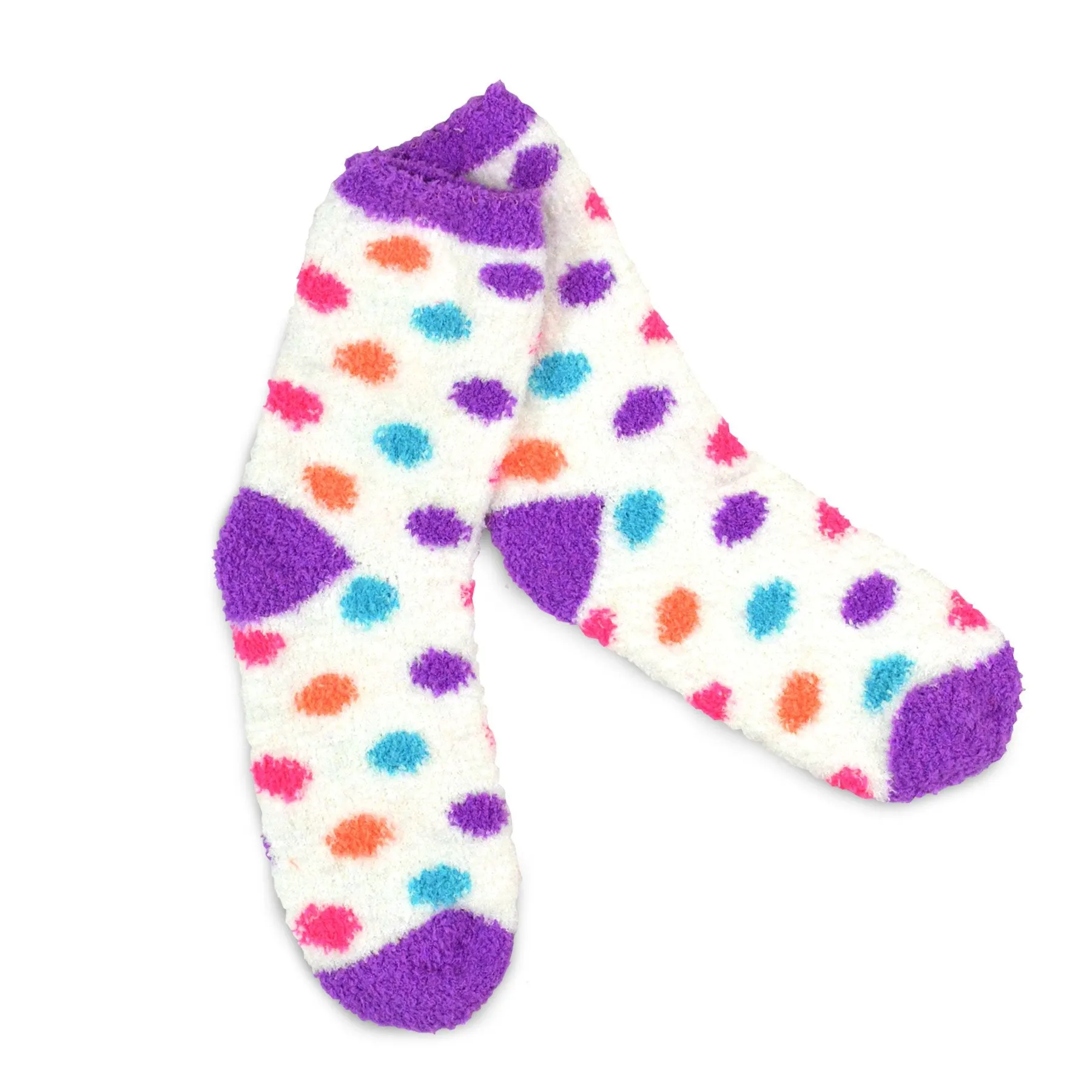 TeeHee Socks Women's Fuzzy Polyester Crew Neon Polka Dot 2-Pack (18002)