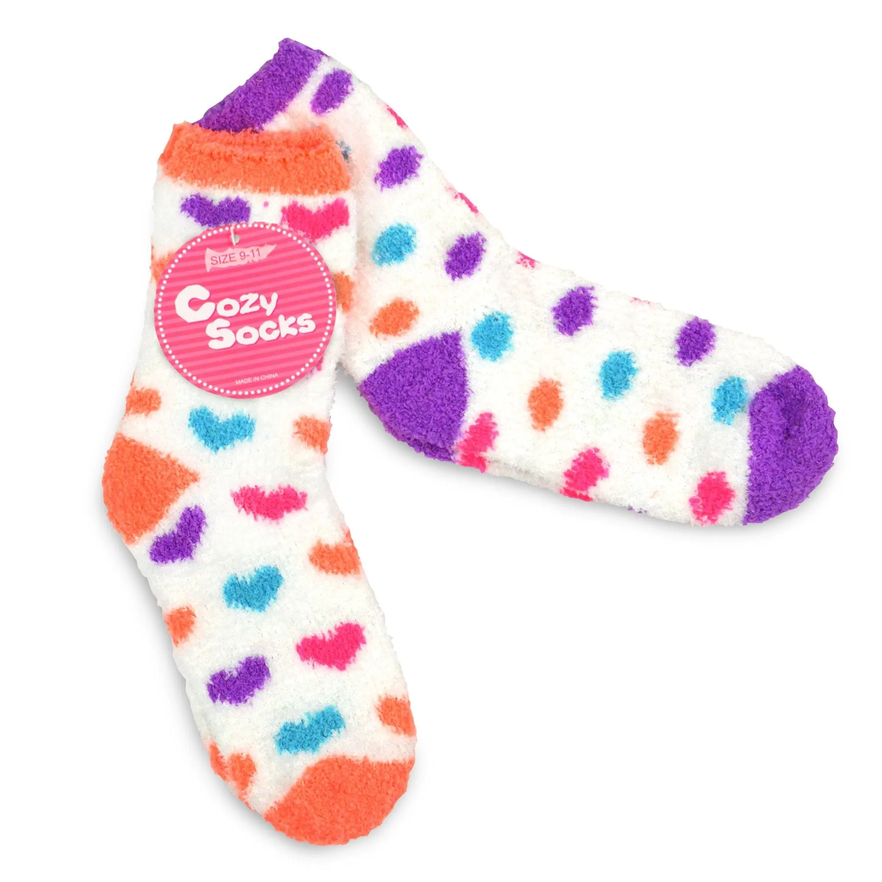 TeeHee Socks Women's Fuzzy Polyester Crew Neon Polka Dot 2-Pack (18002)