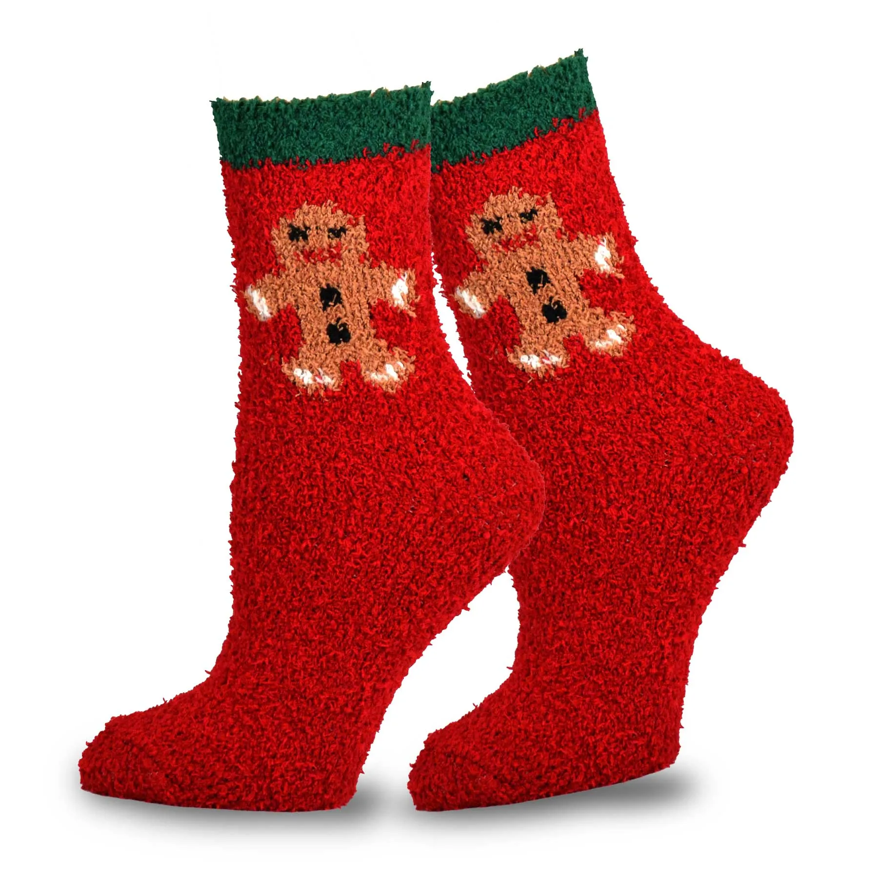 TeeHee Socks Women's Fuzzy Polyester Crew Santa and Stripe 3-Pack (11861)