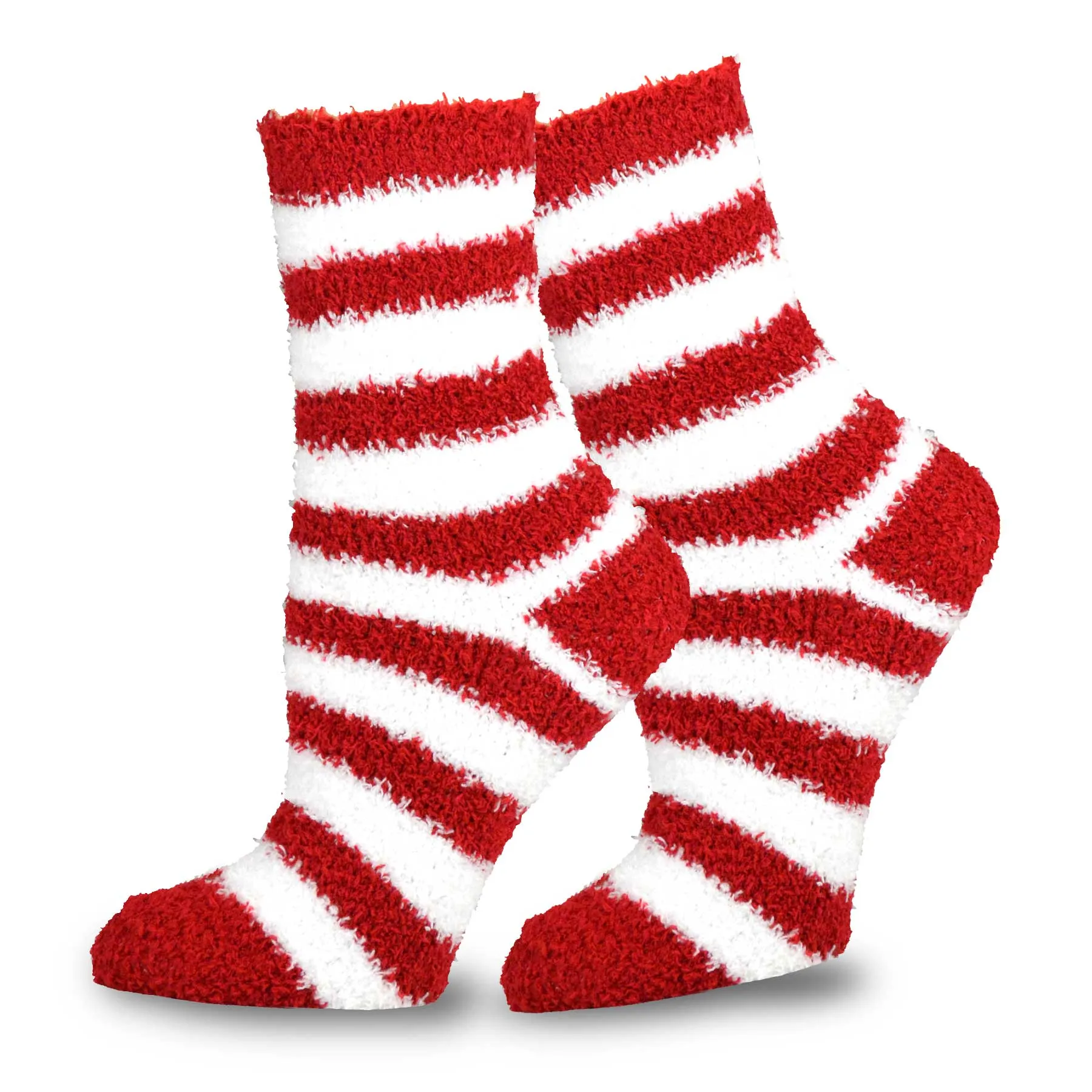 TeeHee Socks Women's Fuzzy Polyester Crew Santa and Stripe 3-Pack (11861)