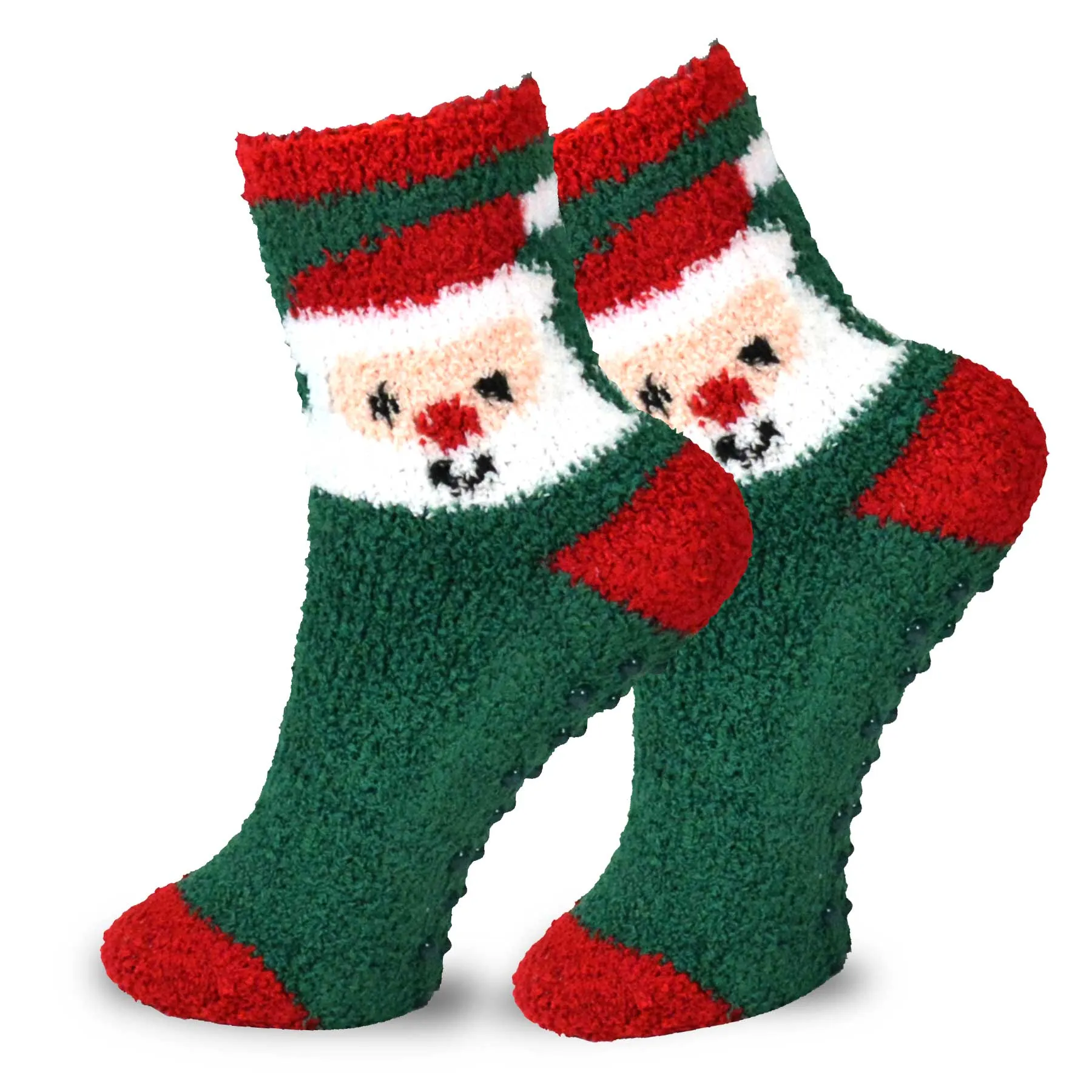 TeeHee Socks Women's Fuzzy Polyester Crew Santa/Deer 3-Pack (11862)