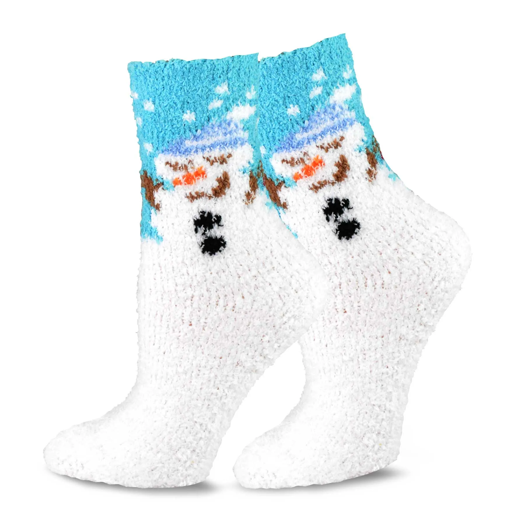 TeeHee Socks Women's Fuzzy Polyester Crew Santa/Snowman 3-Pack (12078)