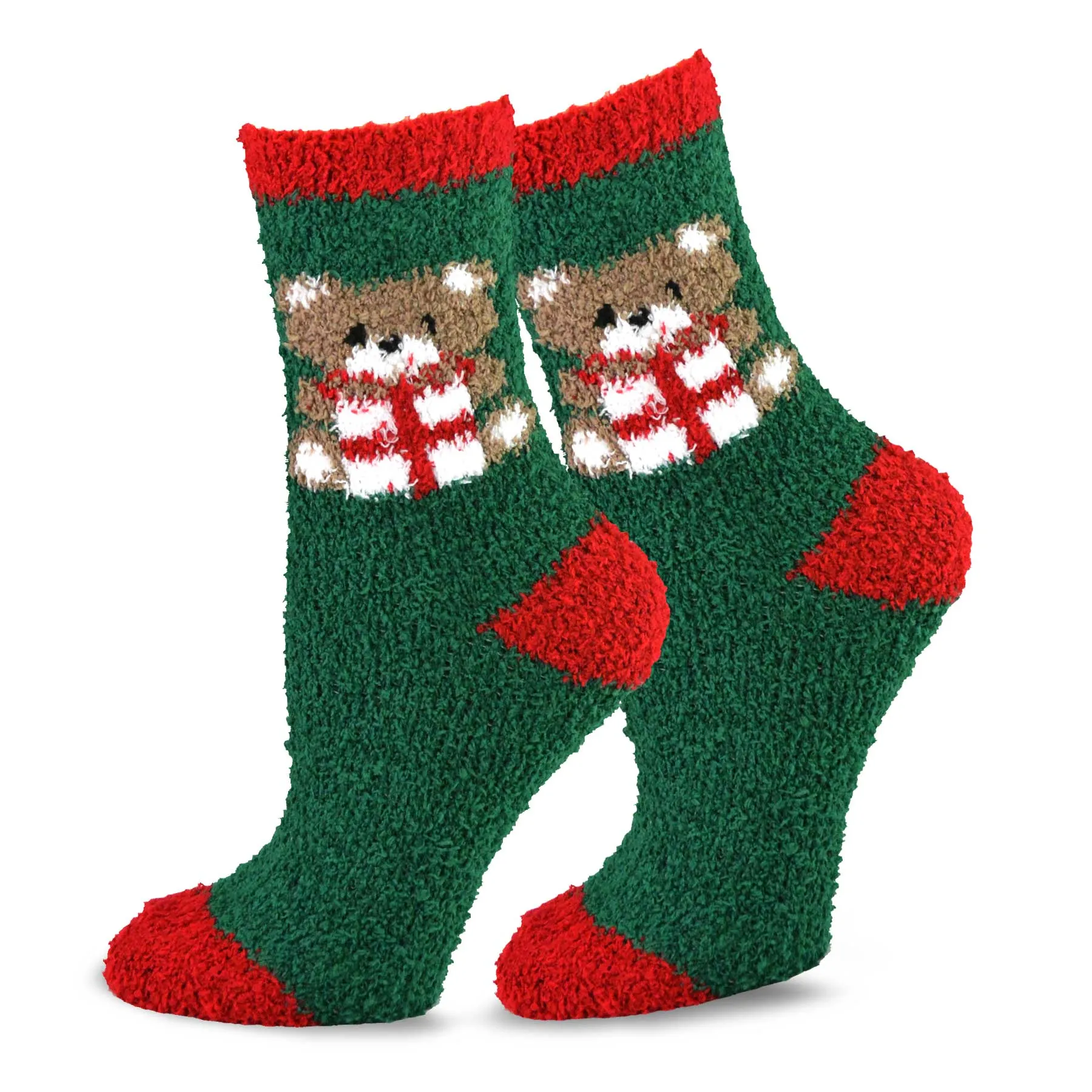 TeeHee Socks Women's Fuzzy Polyester Crew Santa/Snowman 3-Pack (12078)