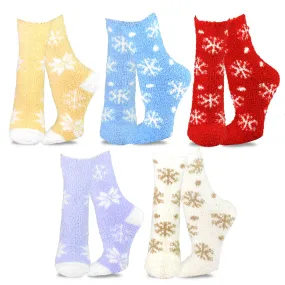 TeeHee Socks Women's Fuzzy Polyester Crew Snowflake 5-Pack (12015)