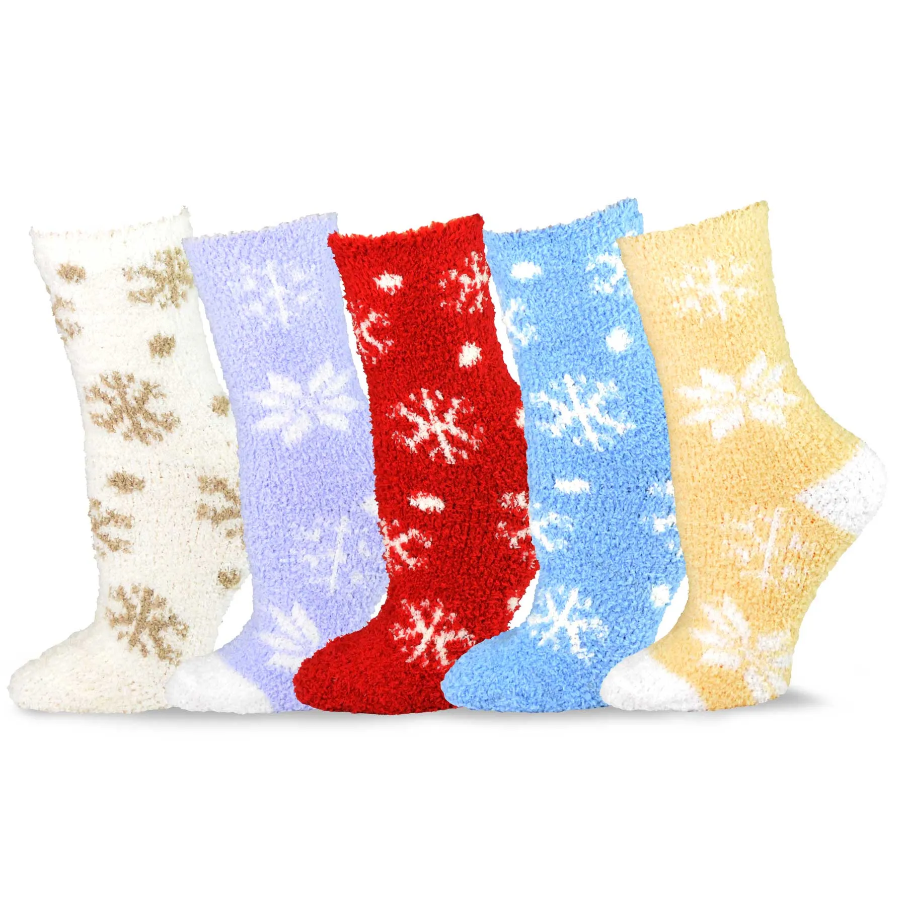 TeeHee Socks Women's Fuzzy Polyester Crew Snowflake 5-Pack (12015)