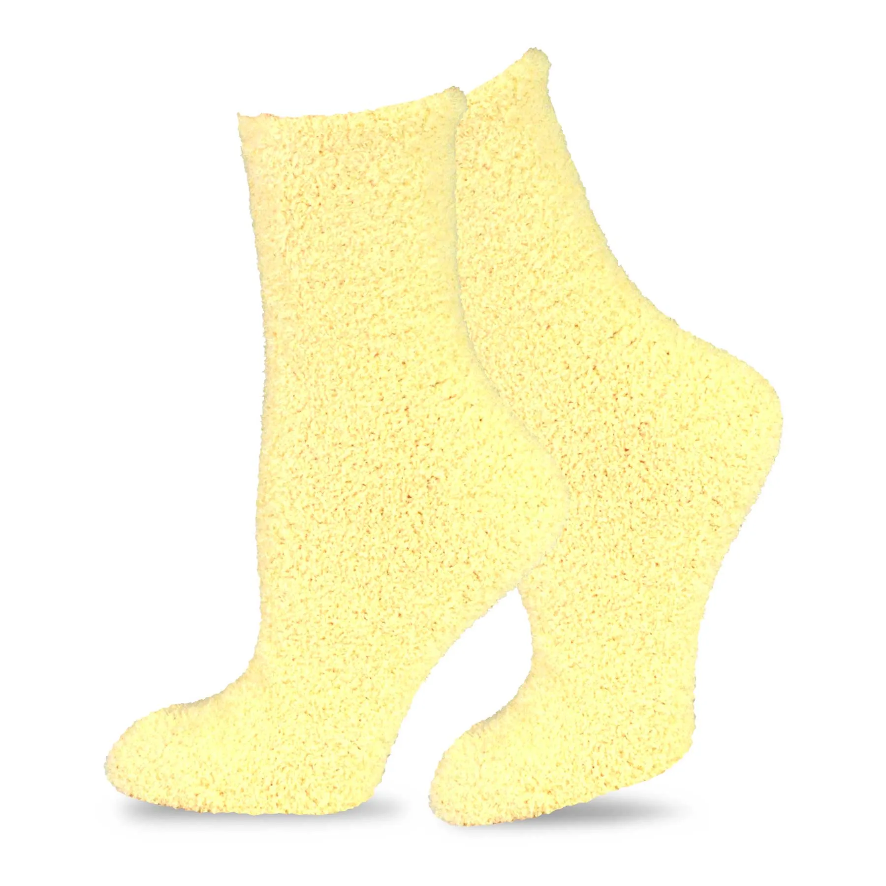 TeeHee Socks Women's Fuzzy Polyester Crew Yellow 2-Pack (11191)