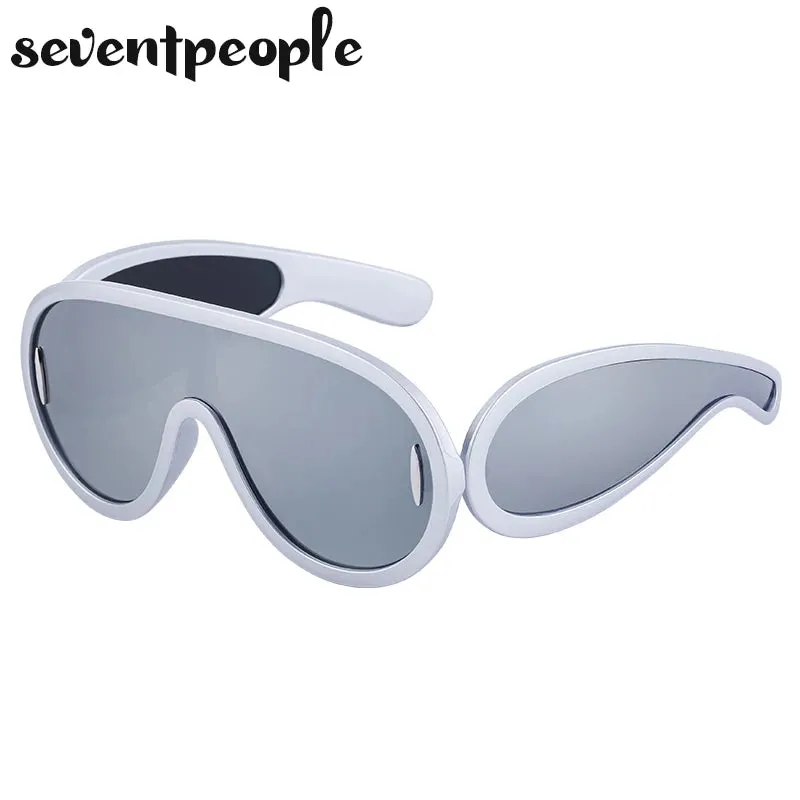 Trendy Wave Mask Sunglasses Women New Fashion Oversized Oval