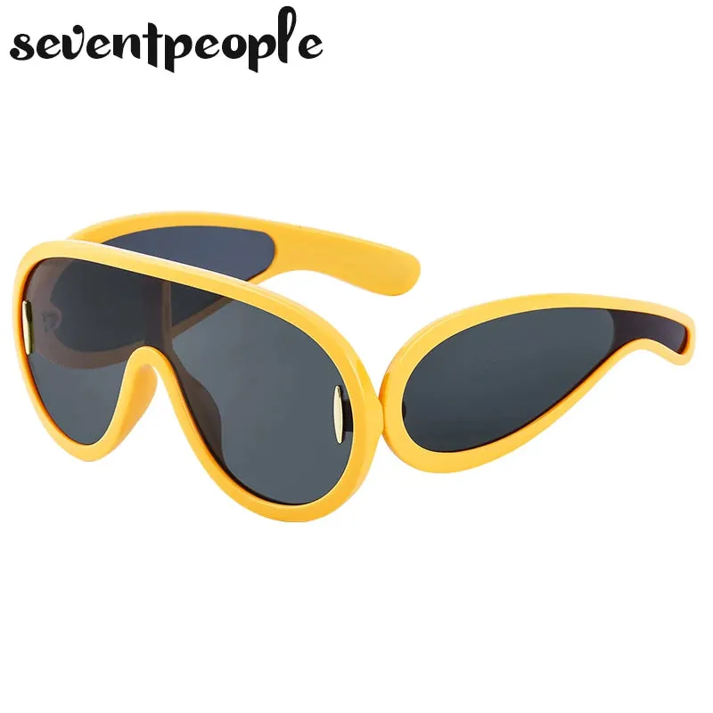 Trendy Wave Mask Sunglasses Women New Fashion Oversized Oval