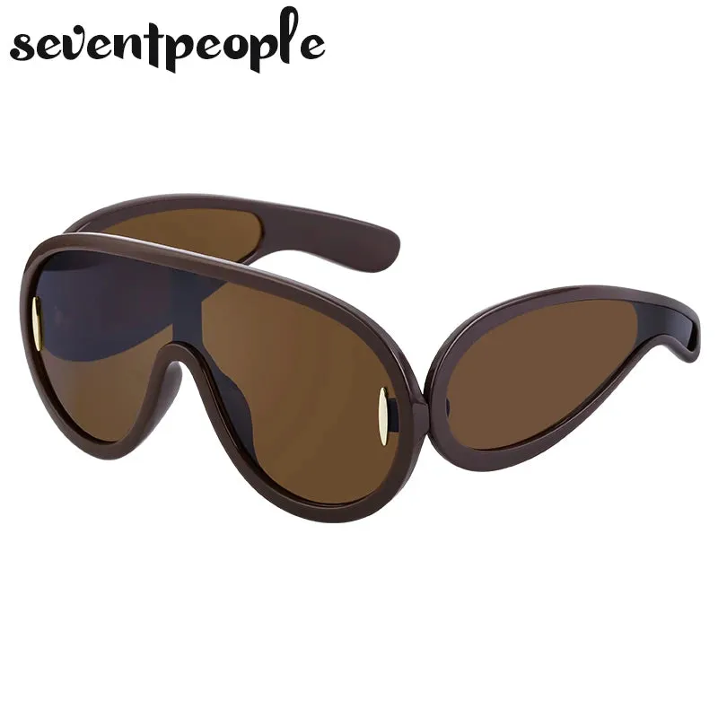 Trendy Wave Mask Sunglasses Women New Fashion Oversized Oval