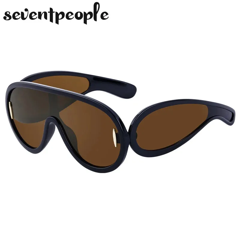 Trendy Wave Mask Sunglasses Women New Fashion Oversized Oval