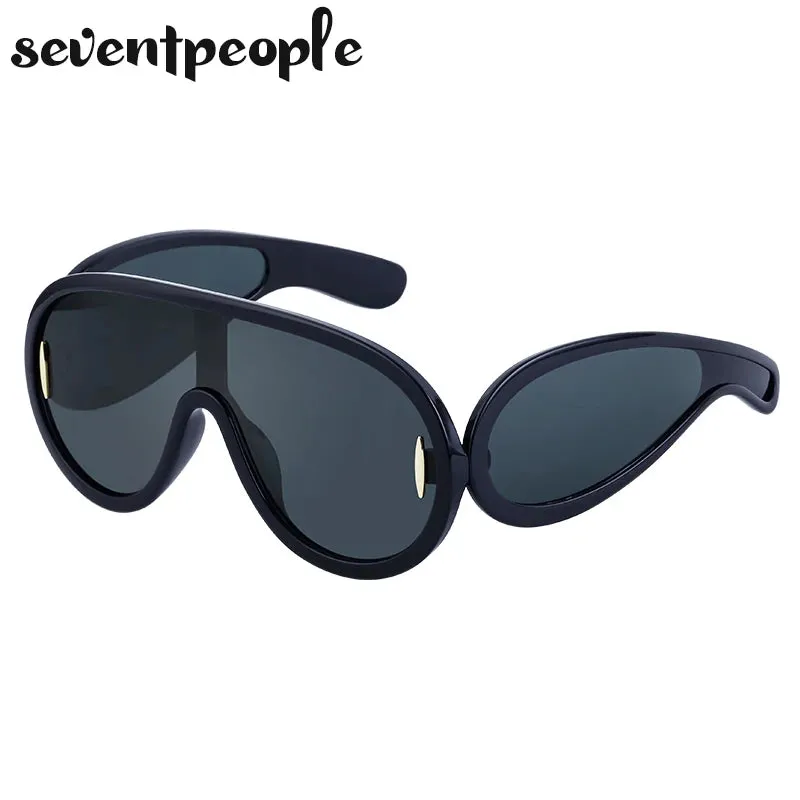 Trendy Wave Mask Sunglasses Women New Fashion Oversized Oval