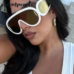 Trendy Wave Mask Sunglasses Women New Fashion Oversized Oval