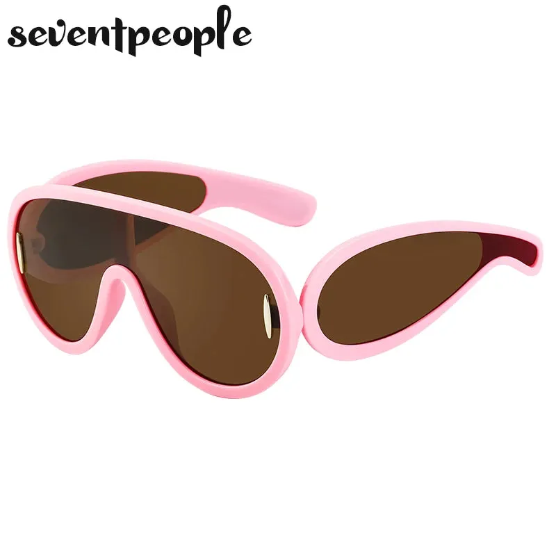 Trendy Wave Mask Sunglasses Women New Fashion Oversized Oval