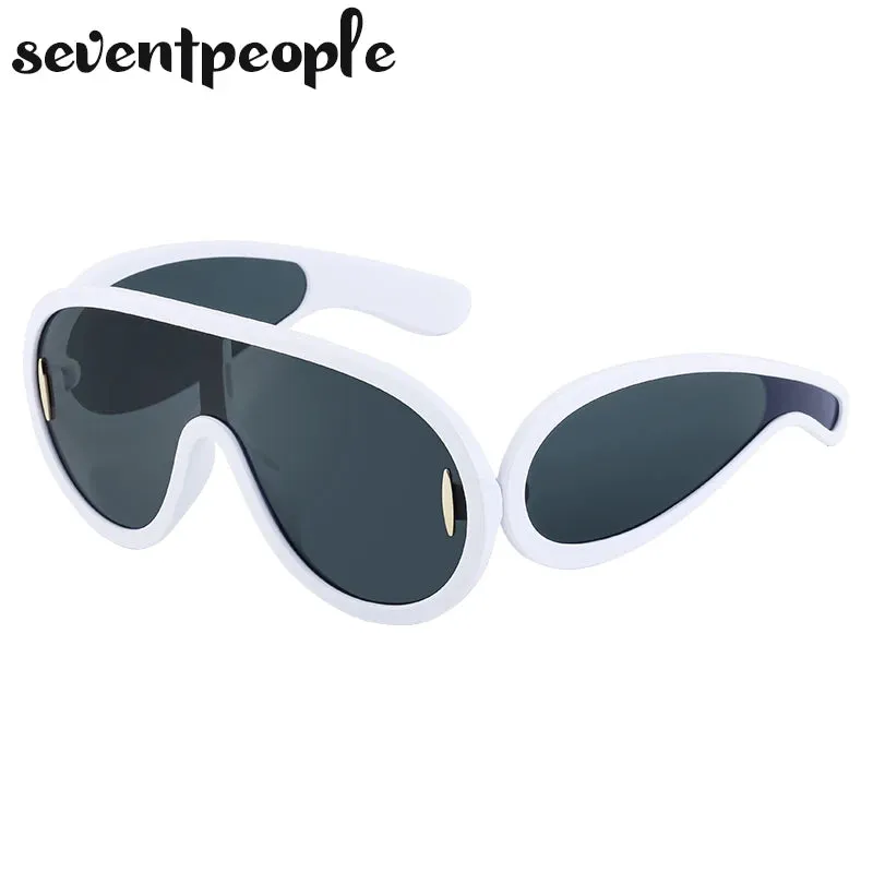 Trendy Wave Mask Sunglasses Women New Fashion Oversized Oval