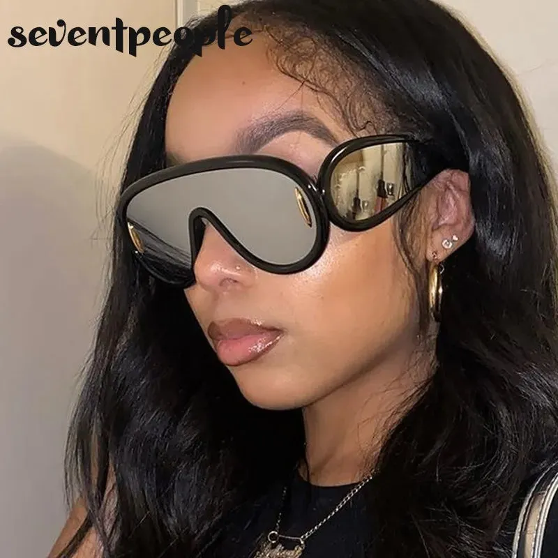 Trendy Wave Mask Sunglasses Women New Fashion Oversized Oval