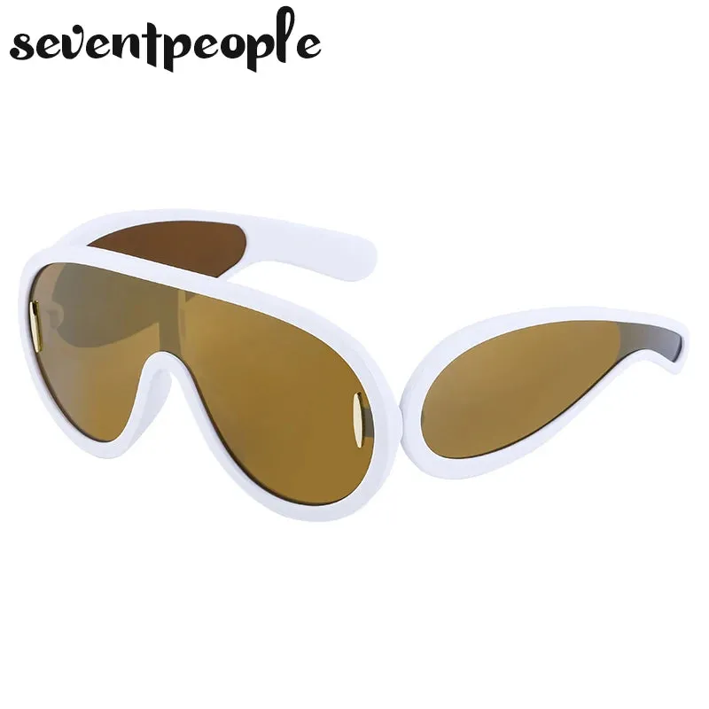 Trendy Wave Mask Sunglasses Women New Fashion Oversized Oval