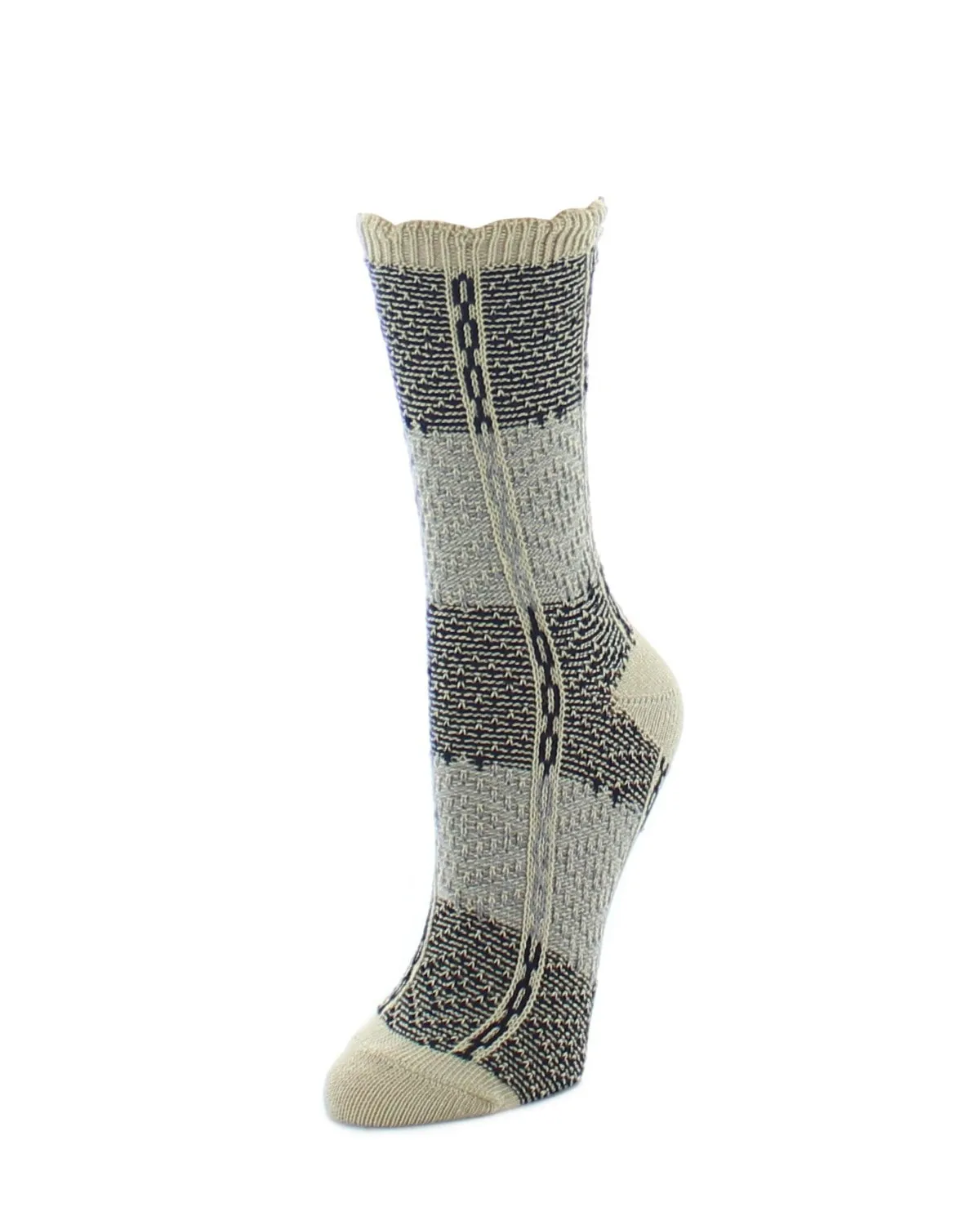 Two Tone Diamond Stripe Fuzzy Boot Socks