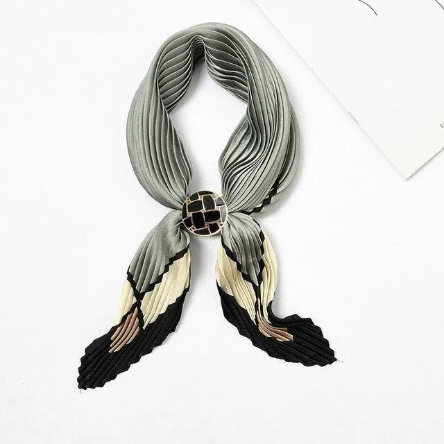 Women Pleated Chic Houndstooth Bandana Crinkle Silk Neck Scarf New Design Office Lady Neck wear Fashion Print Foulard