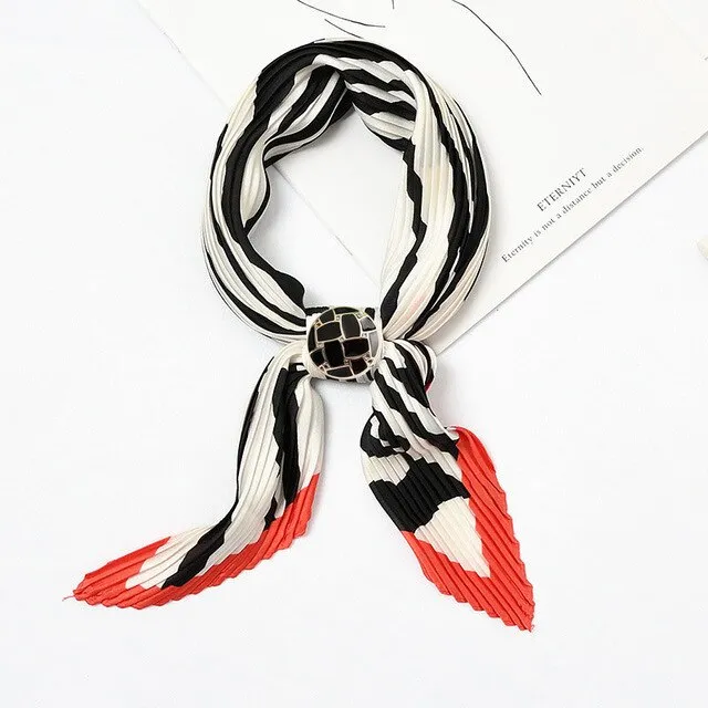 Women Pleated Chic Houndstooth Bandana Crinkle Silk Neck Scarf New Design Office Lady Neck wear Fashion Print Foulard