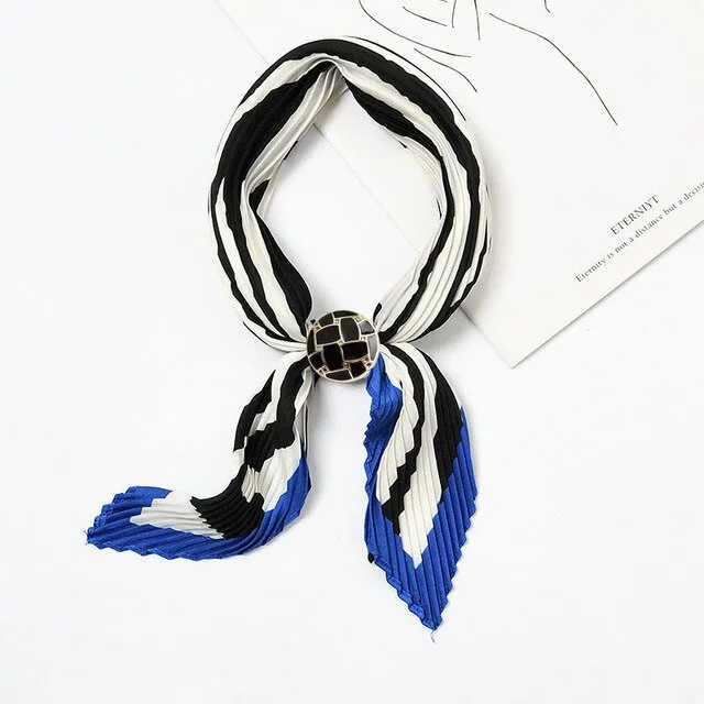 Women Pleated Chic Houndstooth Bandana Crinkle Silk Neck Scarf New Design Office Lady Neck wear Fashion Print Foulard