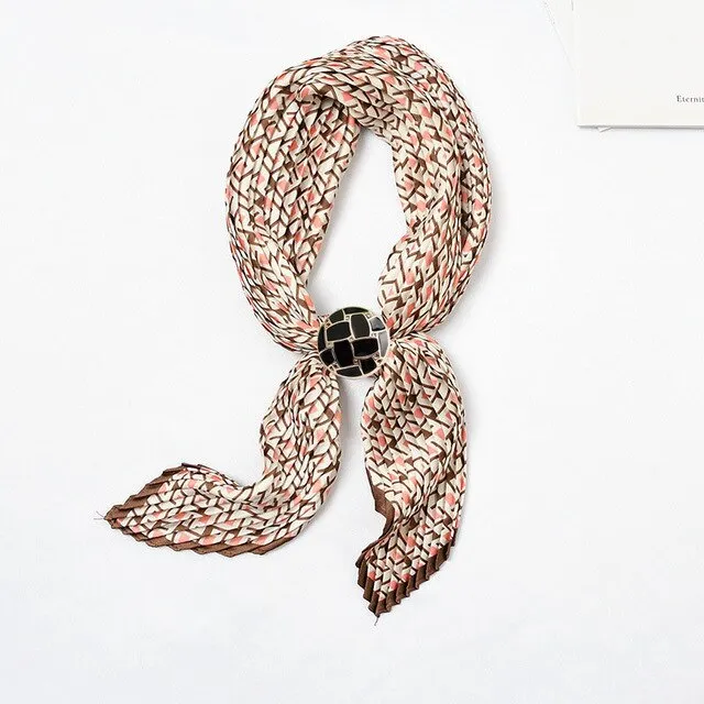 Women Pleated Chic Houndstooth Bandana Crinkle Silk Neck Scarf New Design Office Lady Neck wear Fashion Print Foulard