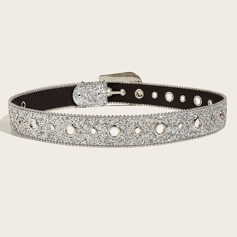 Women PU Leather Strap rhinestone Belts