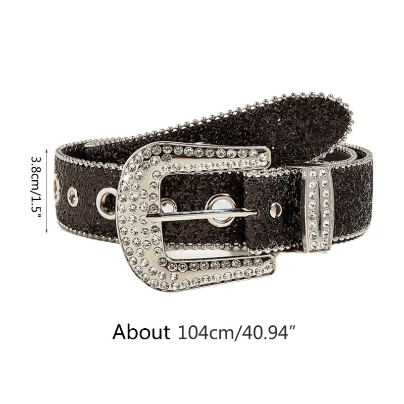 Women PU Leather Strap rhinestone Belts