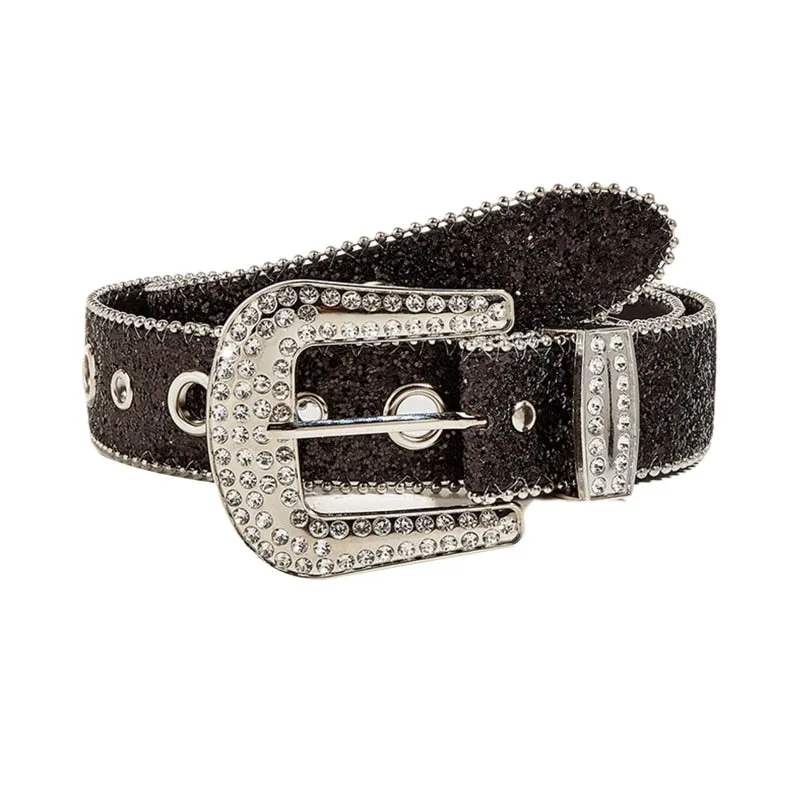 Women PU Leather Strap rhinestone Belts