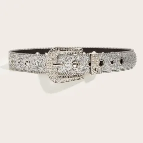 Women PU Leather Strap rhinestone Belts